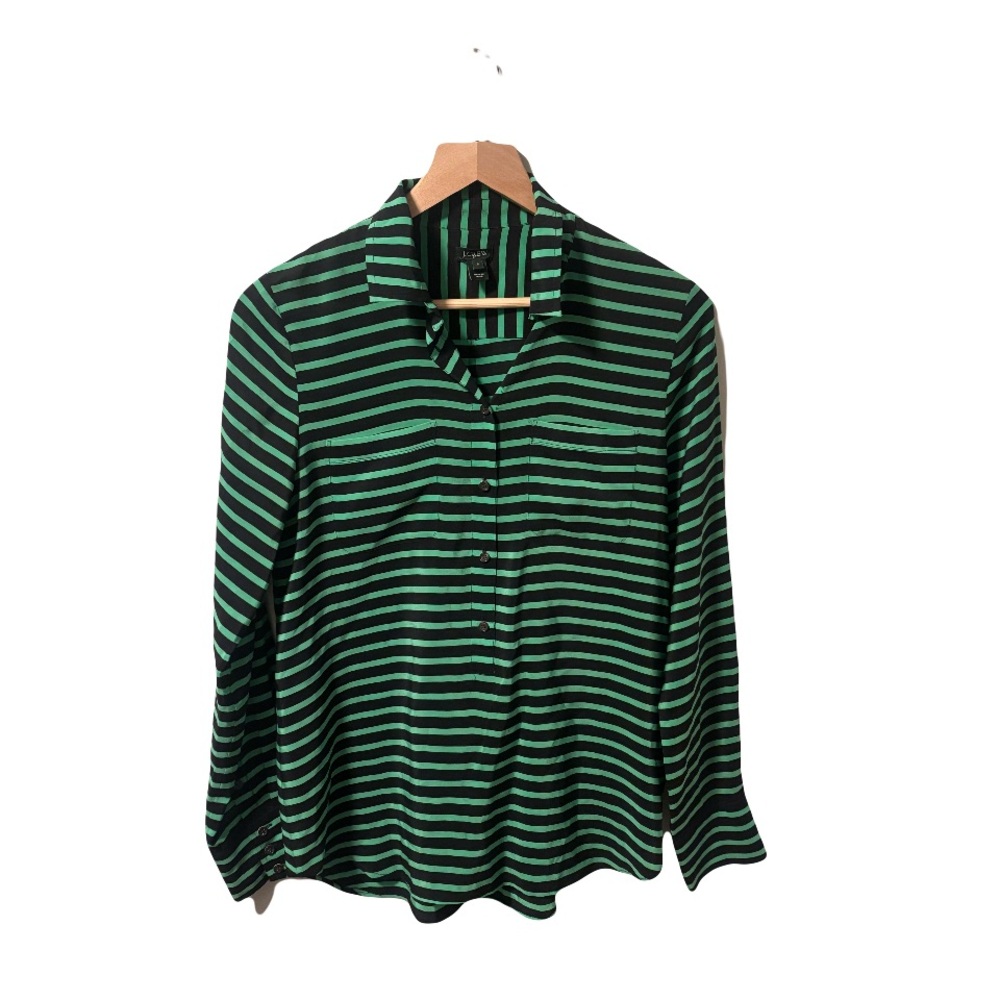 J. Crew Black and Green Striped Button Down Shirt